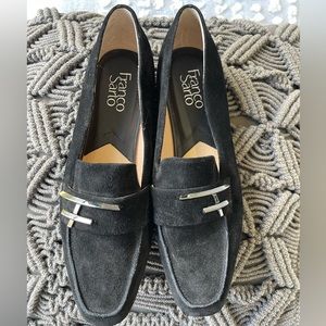 NWOT Franco Sarto Petola Black Leather Loafers Metallic Womens Size 8.5M Slip On
